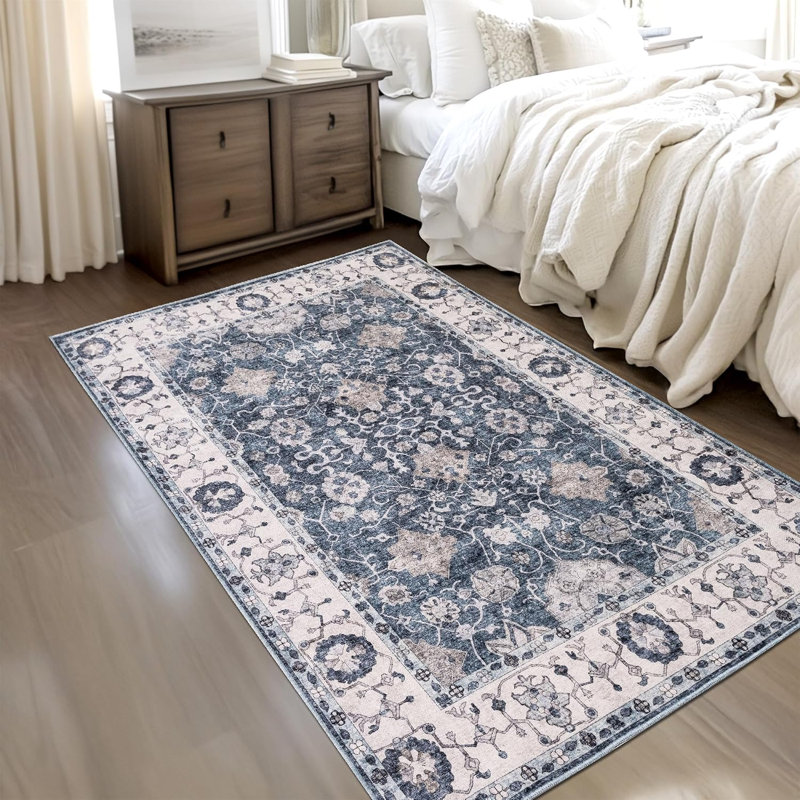 Rectangle 200 cm x 290 cm Oriental Cotton Area Rug, Blue Grey