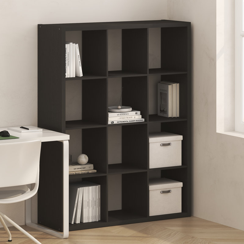 12-Cube Bookcase, Thick Frame, White, White, (12 Shelves) 57.95" H x 43.78" W x 14.57" D