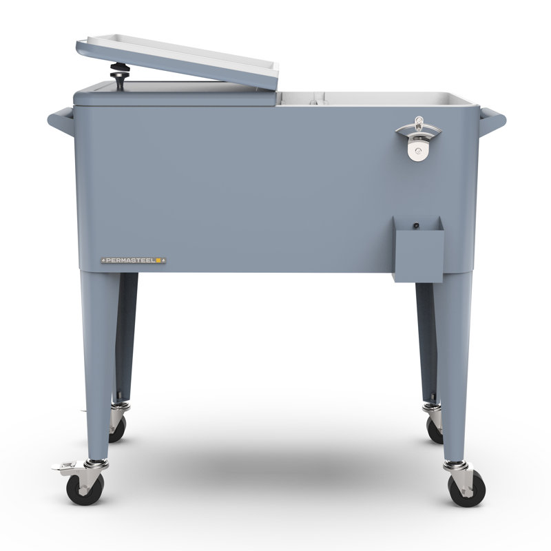 Glacière d'extérieur classique sur roulettes 80 pte pour patio Permasteel, Bleu, Sans cloison