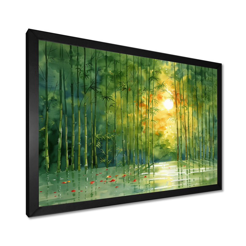 «Bamboo In Amazon Rainforest At Sunset I», impression d'art mural en bambou, Cadre photo noir, H 34 po x l 44 po