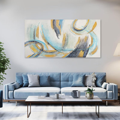 Art mural abstrait abstrait bleu et or, toile abstraite, cadre, œuvre d'art, décoration murale moderne pour salon, bureau de chambre à coucher, 20 po x 40 po