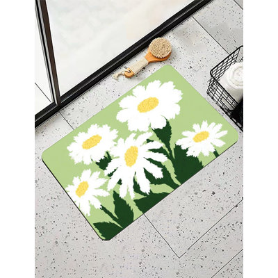 Tapis de bain blanc à motif de feuilles vertes pour salle de bain, 16 x 24