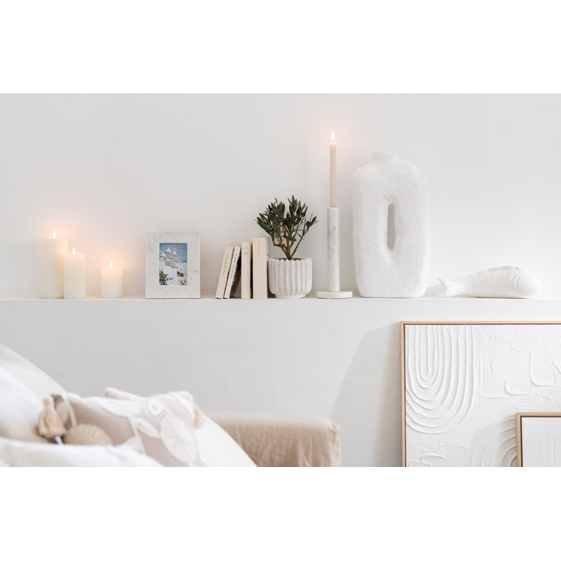 3 Piece Stone Candlestick Set, White