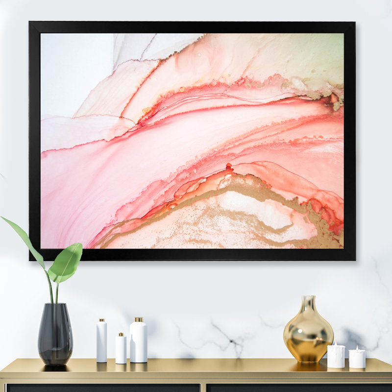 Reproduction d'art sur toile de luxe en or rose marbré de luxe, Impression noire sur toile encadrée, H 8 po x l 12 po