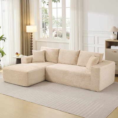 108" Sectional Couches, L-Shaped Corduroy Fabric Upholstered Modular Sectional Couches with Chaise