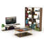 Bibliothèque industrielle en bois - 6 tablettes noyer / jaune pour espaces de bureau-126060775