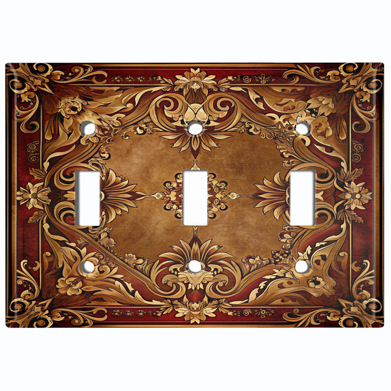 Couvercle de plaque d'interrupteur en métal; Bascule à 3 bandes standard des États-Unis - image imprimée d'un élégant design baroque victorien