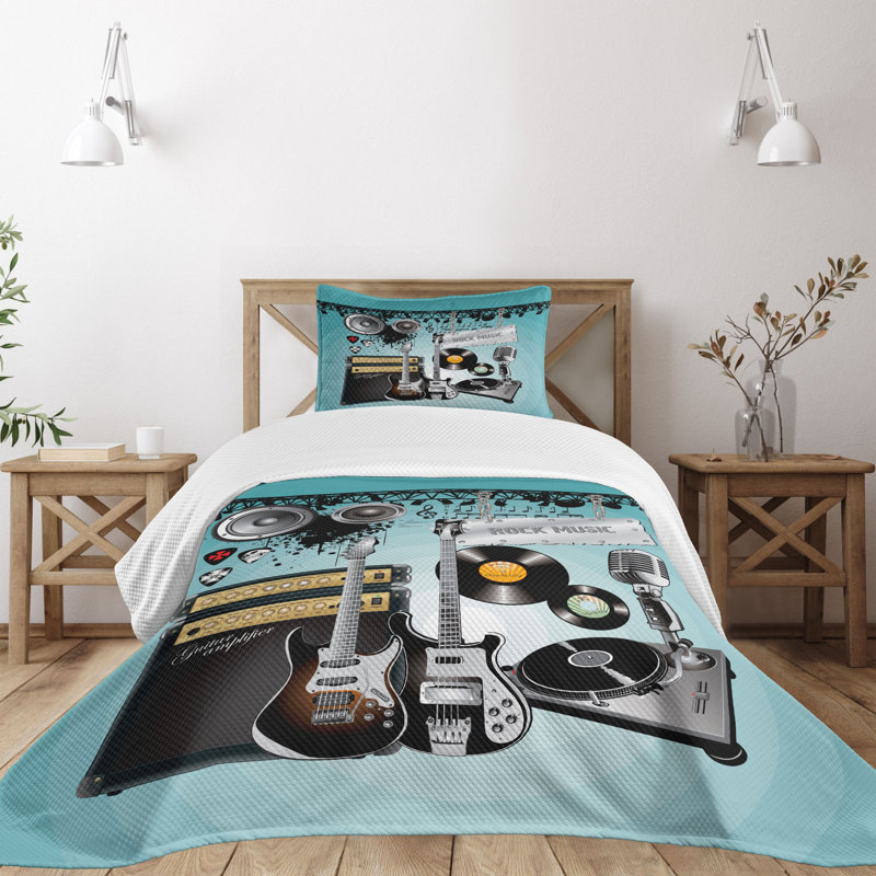 Twin Size Multicolor Rock Music Polyester Bedspread Set