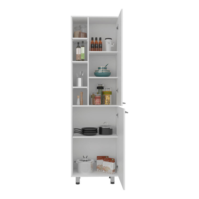 Garde-manger avec 2 portes, tablettes réglables, tablettes latérales, armoire de rangement compacte