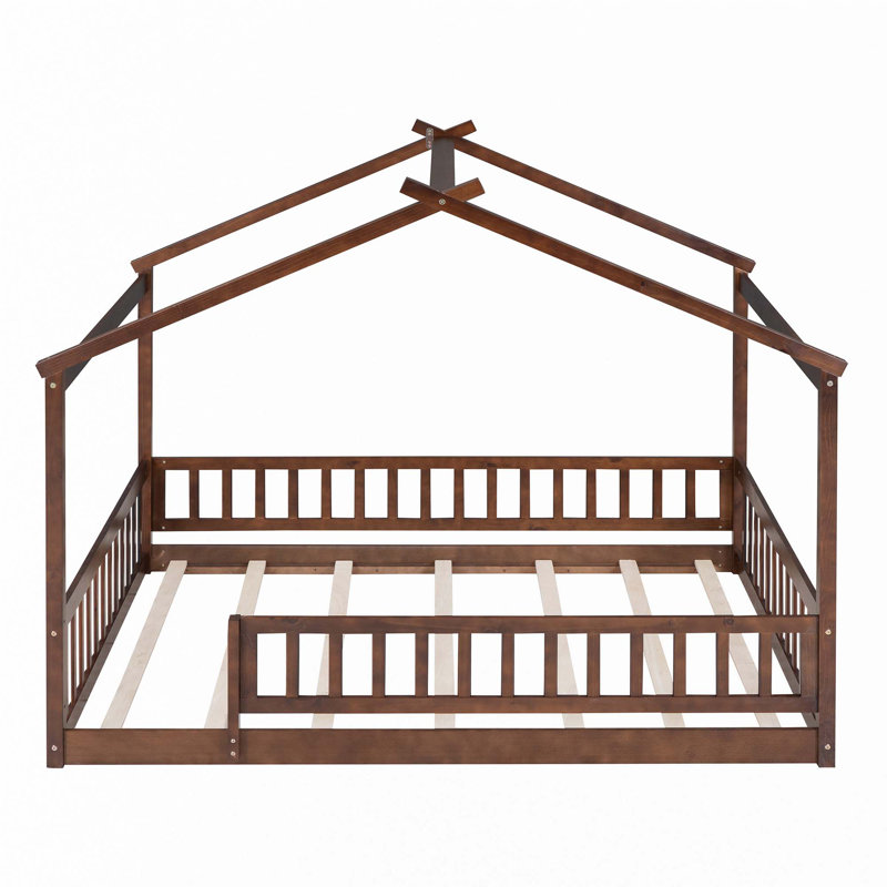 Cadre de lit en bois avec clôture, Noyer, Double
