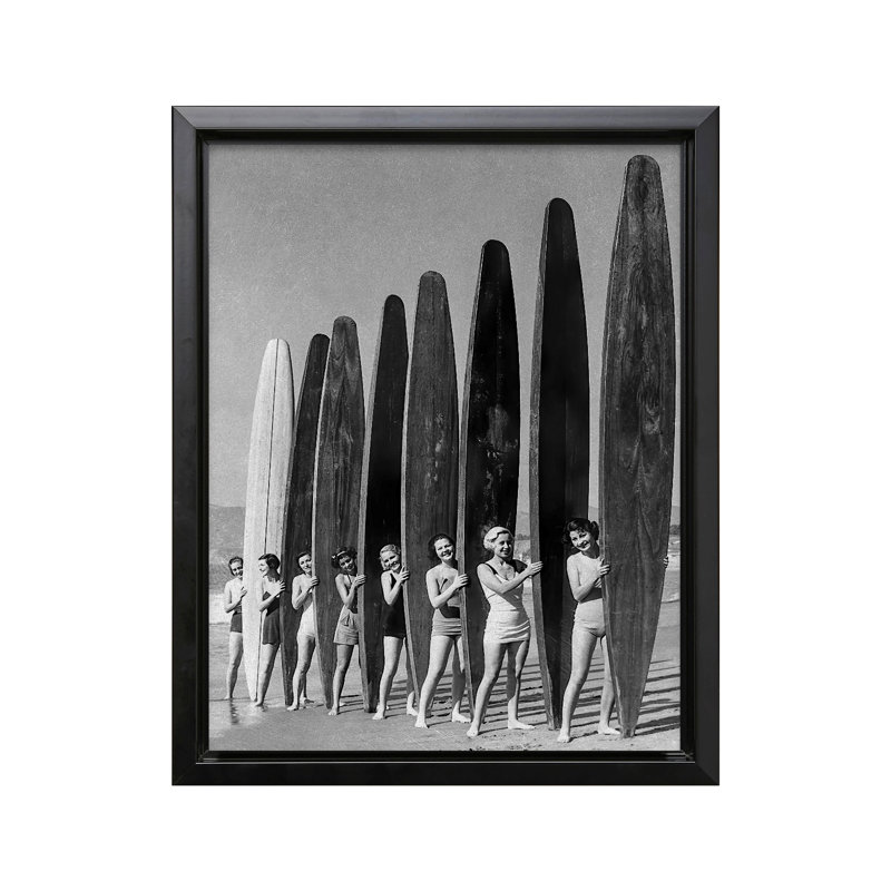 Femmes surfeuses, Cadre noir, Canevas, 08"H x 10"W