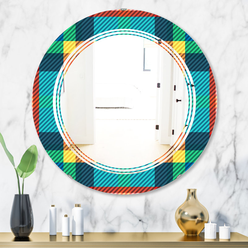 Modern Wall Mirror, 31.5" H x 31.5" W, Triple C Tartan Geometrical Texture III 