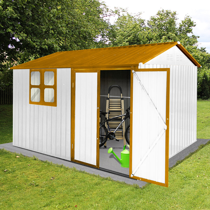 10Ftx8ft Metal Storage Shed For Garden - Strong, Waterproof, With Lockable Door & Luminous Ventilation Window 10Ftx8 Door, Airy