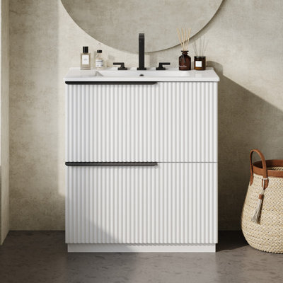 Bathroom Vanity with Ceramic Sink and Soft-Close Full-Extension Drawers