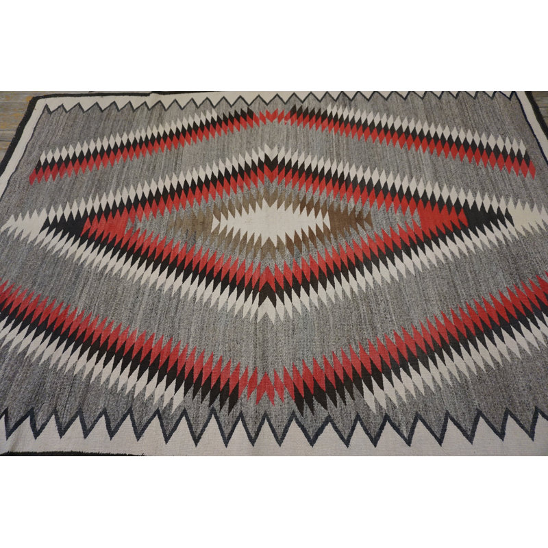 Exciting Tribal Geometric Diamond Design Antique Gray Native American Navajo Flatweave Rug