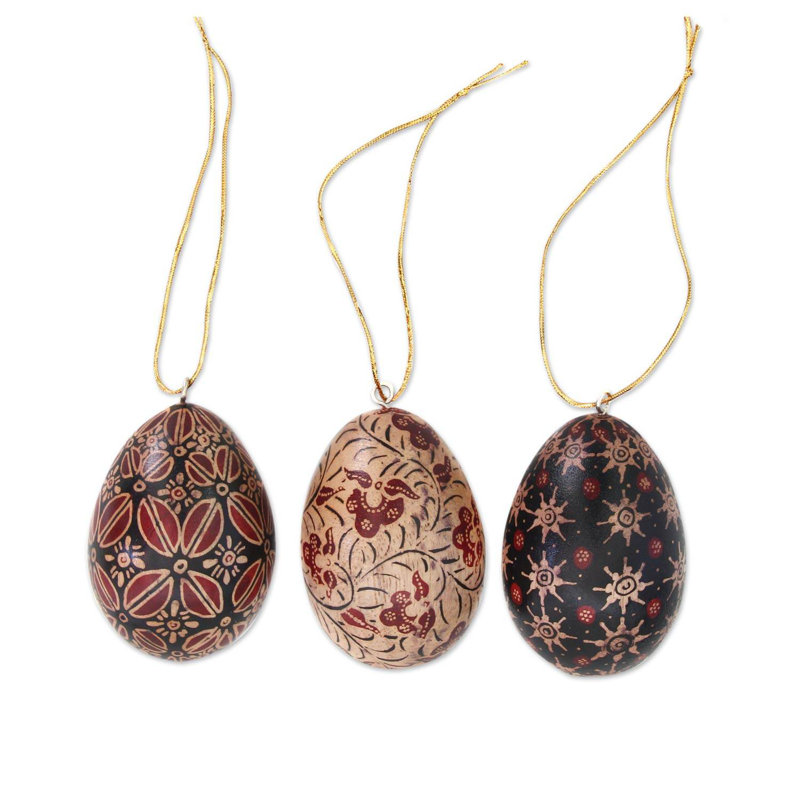 Ensemble d’ornements 3 pièces en bois batik batik