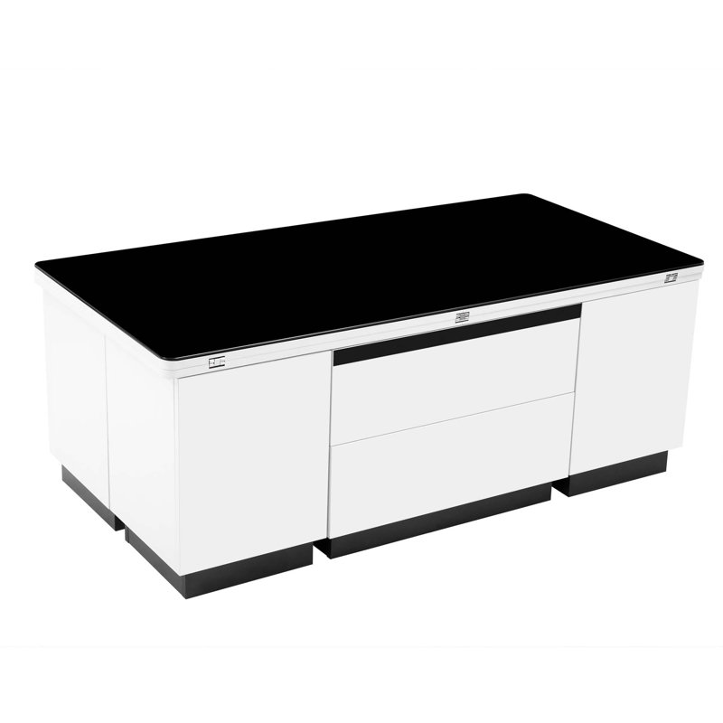 Table basse à plateau relevable moderne en verre avec tiroirs et table de rangement multifonctionnelle