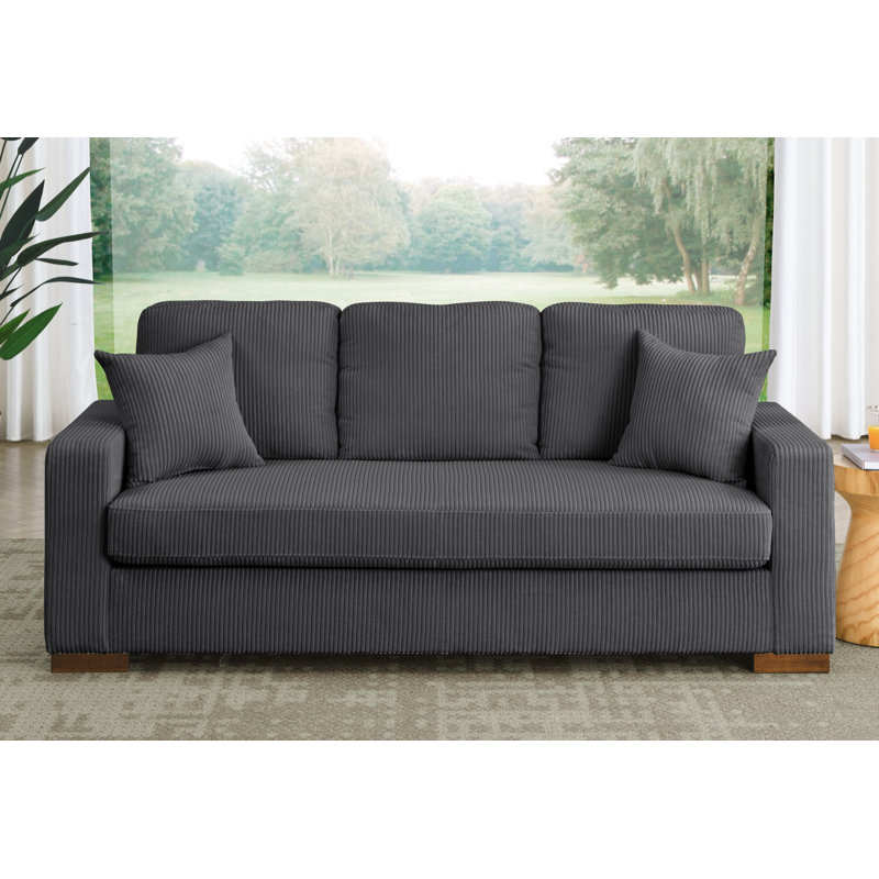 Edmundo 75'' Square Arm Sofa, Dark Gray Corduroy