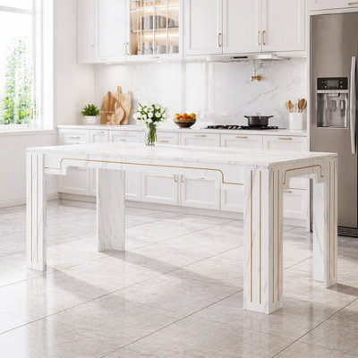 Table de salle à manger épissée avec pieds rainurés, pouvant accueillir de 6 à 8 personnes, fabrication en bois aggloméré durable, multifonctionnelle
