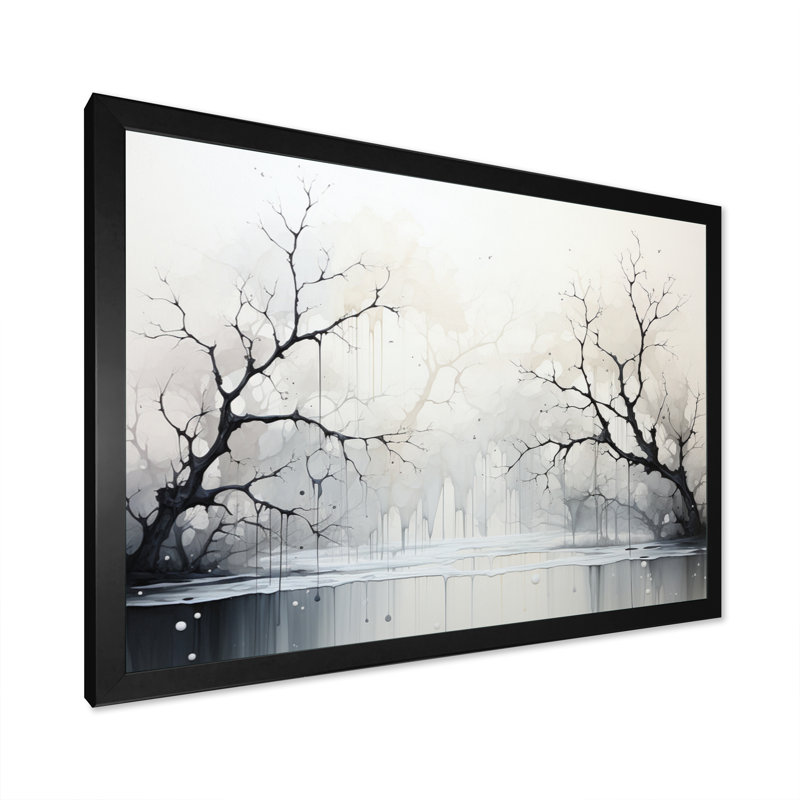 Minimalisme monochrome sérénité rivière sur toile, H 24 po x l 32 po x P 1 po, Cadre simple noir