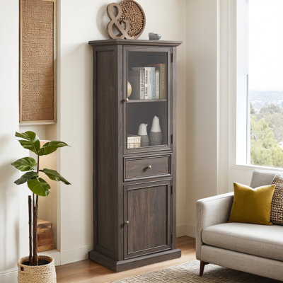 Minimalist Curio Cabinet With Glass Door, Shelves And Drawer, by August Grove