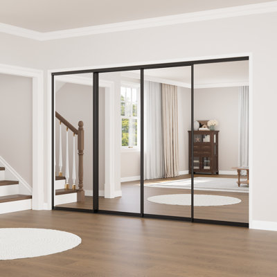  4 Panel Mirror Room Dividers -Aluminum Sliding Doors - Closet Doors - Gym Room Door - Office Room Door