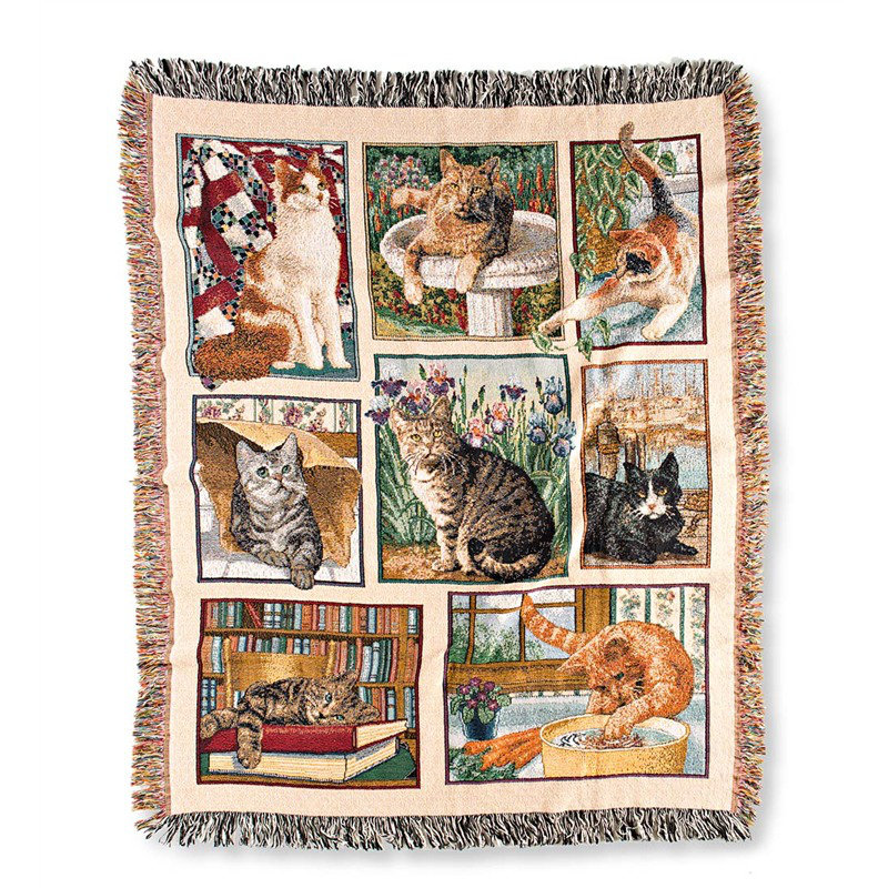 Kitty Corner Woven Tapestry Throw with Fringe