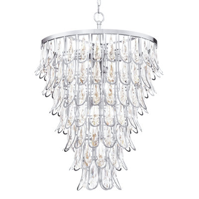 23" 12-light Glamorous Tiered Crystal Chandelier With Chrome Finish For Living Room Or Commercial Spaces