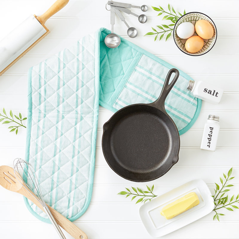 Aqua Cotton Extra Long Double Oven Mitt