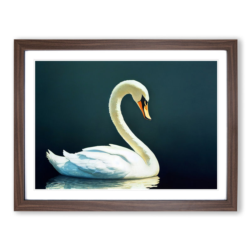Striking Swan - Single Picture Frame Painting, Walnut, 46cm H x 64cm W x 2cm D