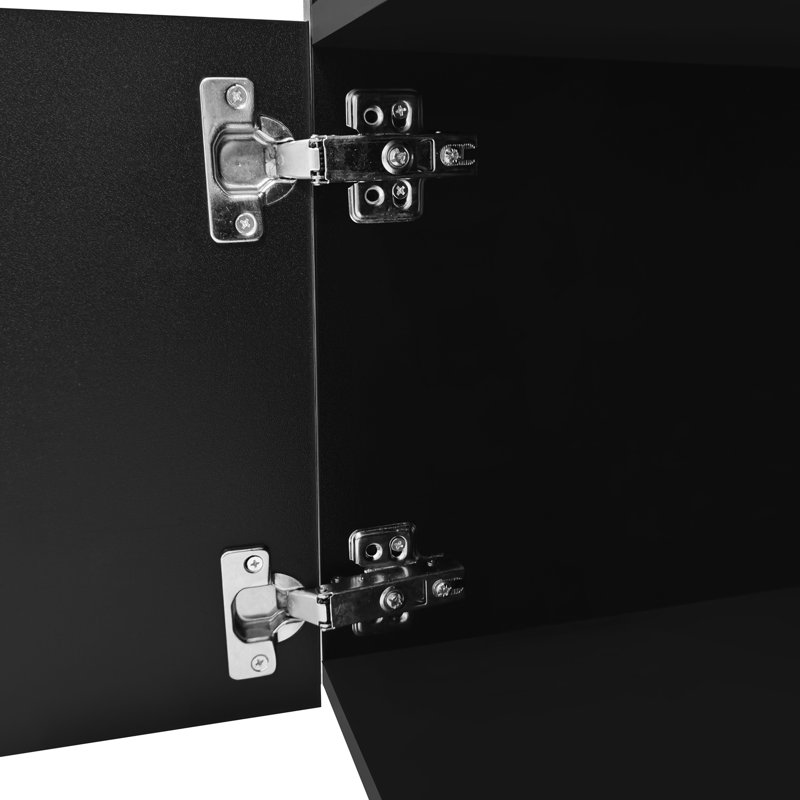 Meuble télé en noir, 2 tablettes en verre, lumières à DEL de couleur réglable, pour console de 90 po et plus, Black
