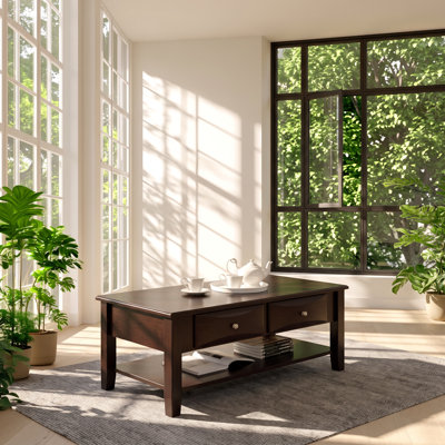 Table basse rectangulaire Simple Relax en bois massif, 2 tiroirs, 119 cm L x 61 cm P x 46 cm H