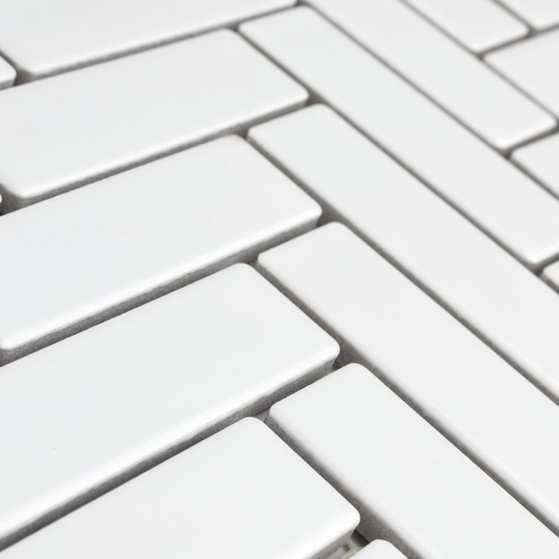 Metro Brick Herringbone 10-5/8 " x 12-1/2 " Porcelain Mosaic Floor and Wall Tile, Matte White