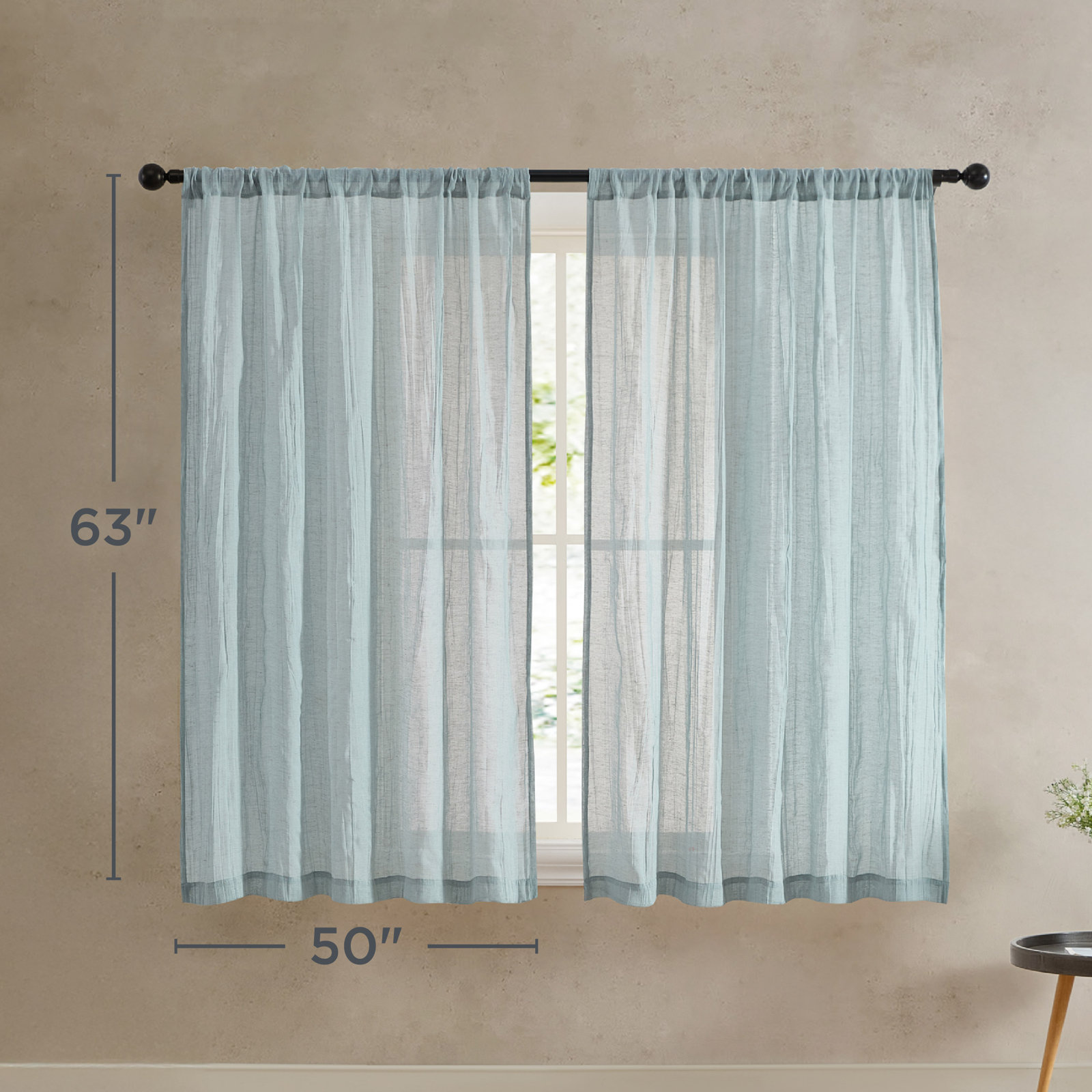 Solid Semi-Sheer Curtain Panels, 50" W x 63" L, Blue