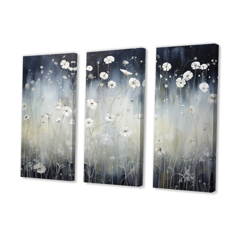 «Misty Opalescent Floral Field II», ensemble d'art mural sur toile fleurie, H 32 po x l 48 po x P 1 po