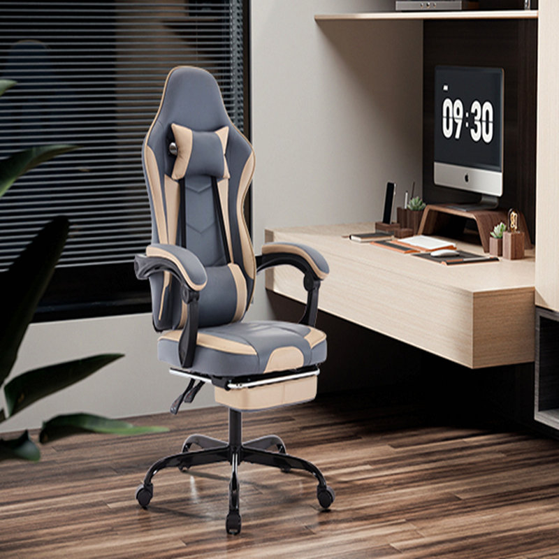 Fauteuil de jeu, fauteuil d'ordinateur ergonomique avec repose-pieds et support lombaire à massage, fauteuil de jeu vidéo pivotant à hauteur réglable pour adultes, capacité maximale de 300 lb