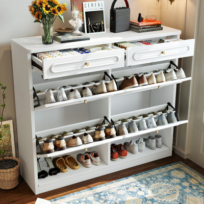 Armoire à chaussures 47 po de largeur avec 4 tiroirs rabattables et 2 tiroirs de rangement