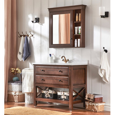 Pastoral Style Rubber Wood Bathroom Vanity with Ceramic Basin