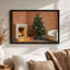 Arbre de Noël décoré avec des cadeaux près d'une cheminée, art mural-420540157