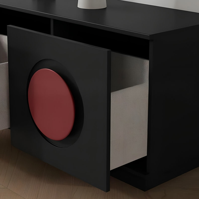 Meuble télé en bois avec armoires et tiroirs, H 15,75 po x L 86,61 po x l 15,75 po, Noir / Rouge