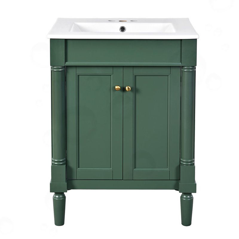 Nimai 24'' Single Bathroom Vanity with Ceramic Top, Green, Gold