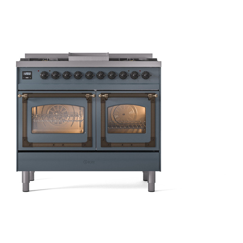 ILVE Nostalgie II Noblesse 40 in Dual Fuel Range, Blue Gray/Bronze, Natural Gas