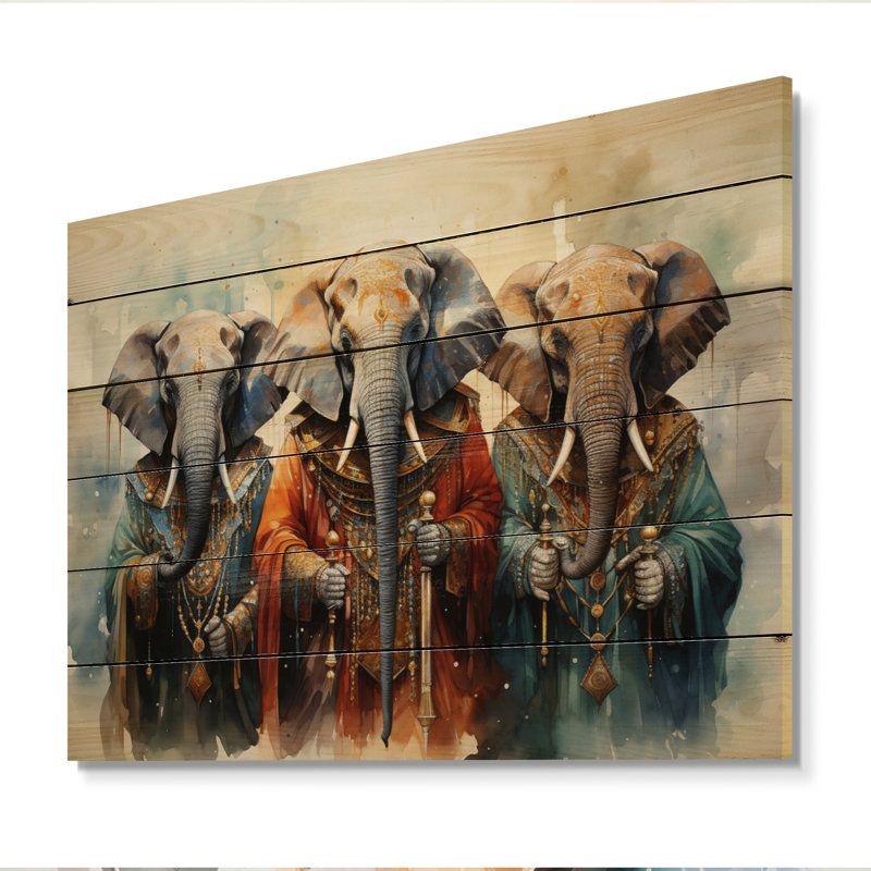 Éléphants sacrés d'Afrique II sur bois, H 30 po x l 40 po x P 0,78 po