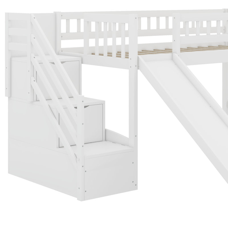 Lit mezzanine simple avec glissière Stairway, Blanc