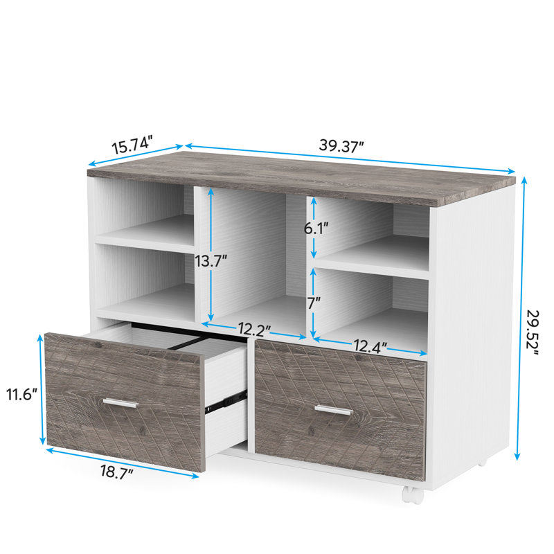Maidel 39.37'' Wide 2 -Drawer Mobile File Cabinet, Gray/White