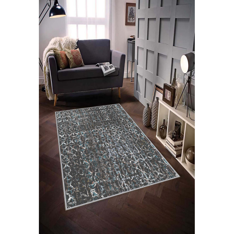 Stylish Woven Carpet (4.6 x 7.2 Feet), 100% Polyester, 0.4 in Pile Height | Antibacterial, Non-Slip Underside, Machine Washable | 3D Digital Print Design | Perfect for Living Room, Bedroom, & Dining Areas