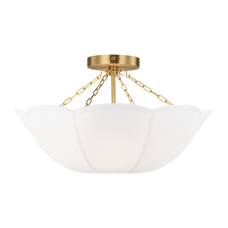 Plafonnier semi-encastré en tissu de lin blanc, Bronze brillant