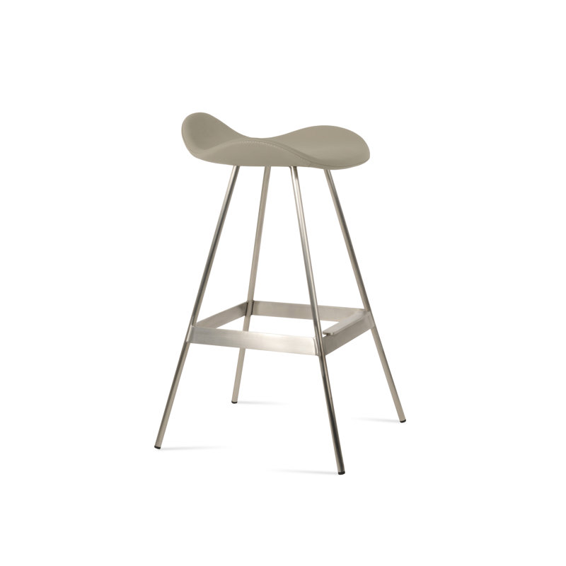 Tabouret de comptoir Falcon Balat, Acier Inoxydable, Matériau blanc en microfibres de polyester et de 