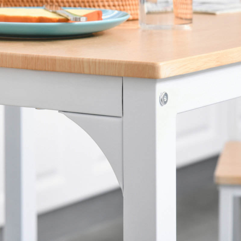Compact White and Light Brown Wooden Dining Set with Metal Frame