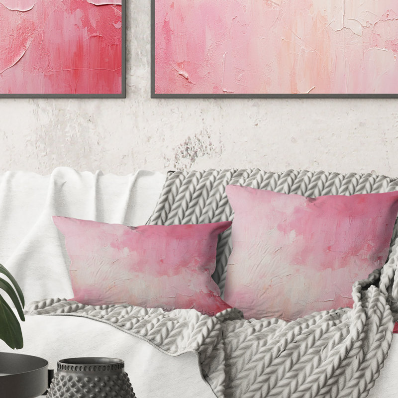 Coussin décoratif doré et rose à motif abstrait de rivière IV - fuchsia